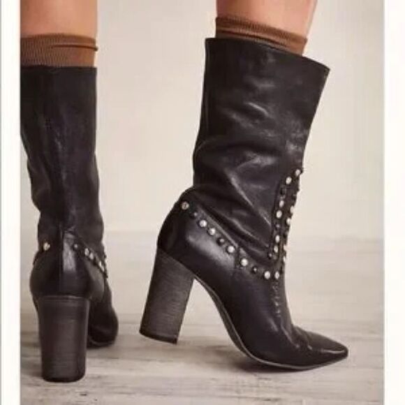 Free People Studded Dakota Boots Black Leather NWOB US 7.5 - Picture 11 of 11